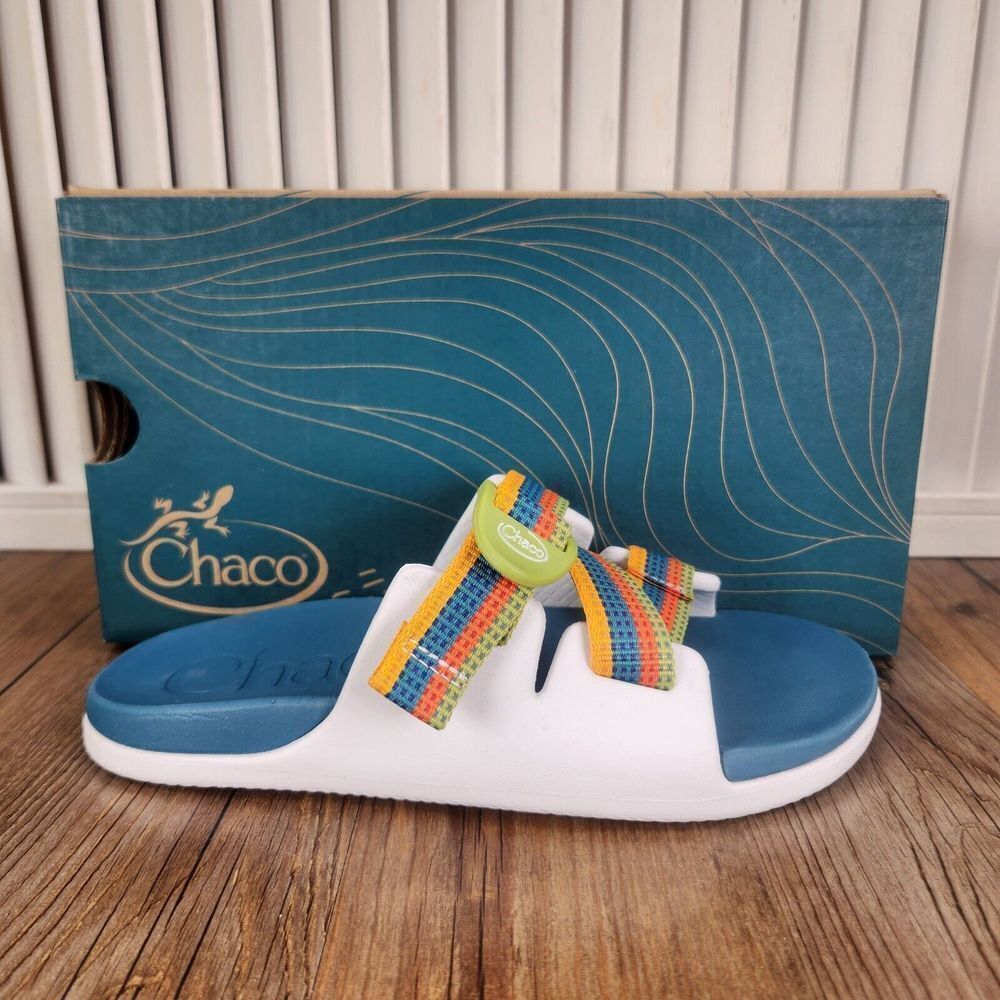 Chaco Chillos Sandals Kids Sz 2M Tetra Multi White Adjustable Strap Beach Slides